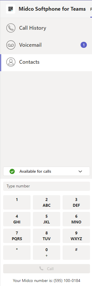 A screenshot of the Keypad on Midco Softphone for Teams